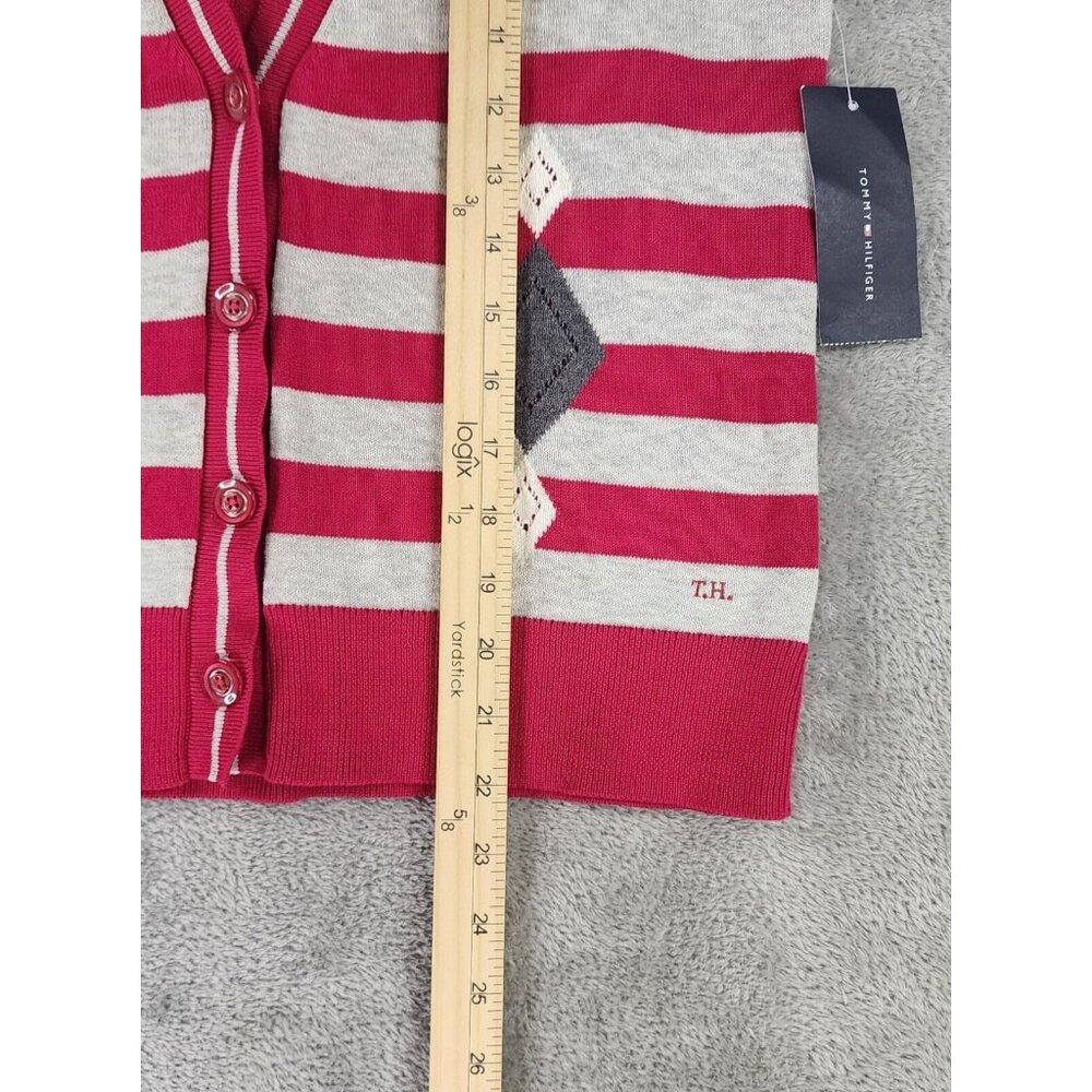 Tommy Hilfiger Sweater Vest Womens Medium Red Gray Striped Button Up Preppy - Picture 5 of 10